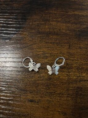 Silver Butterfly Hoop Earrings
